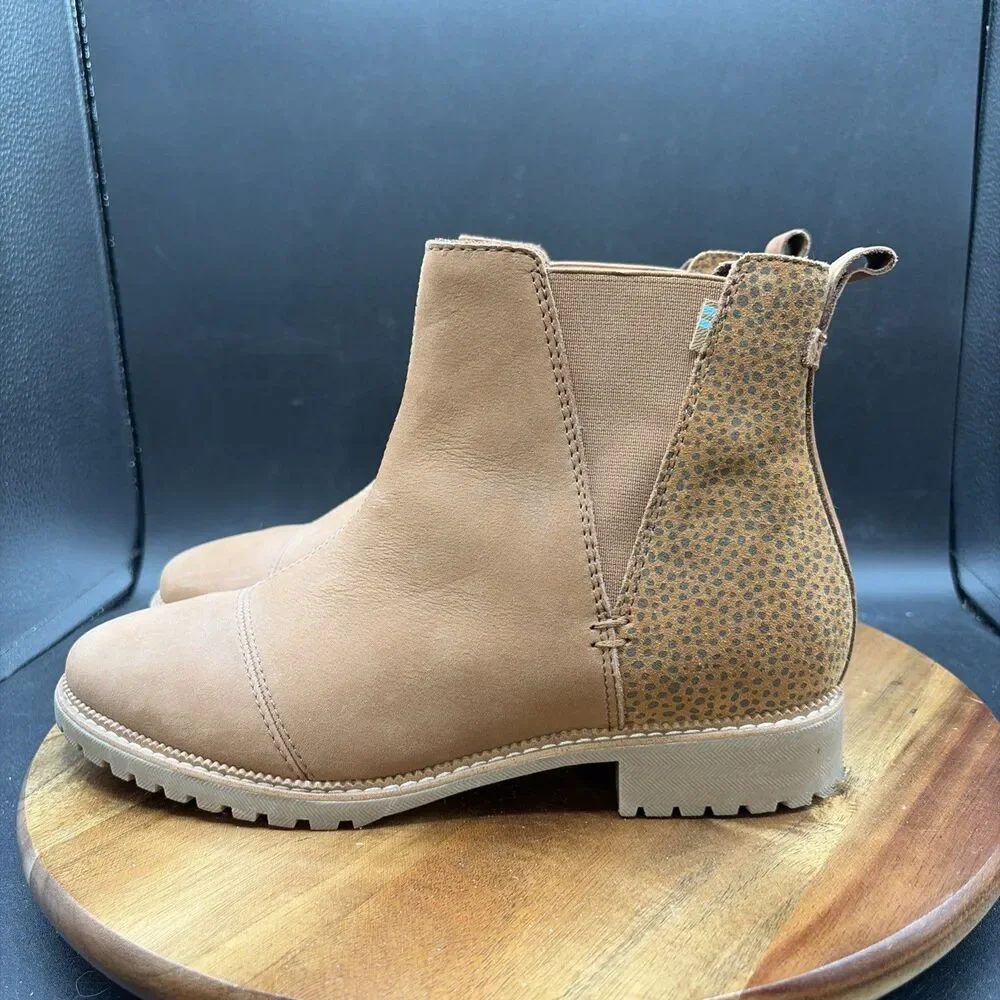 Toms Cleo Chelsea Ankle Boots Womens 7.5 Bootie 10015852 Brown Leather Low Heels